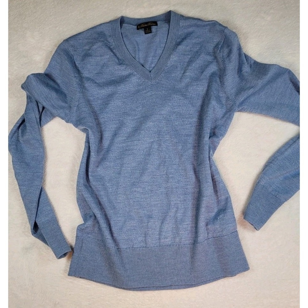 Brooks Brothers  100% Pure Merino Wool Blue V Neck Sweater Mens‎ S